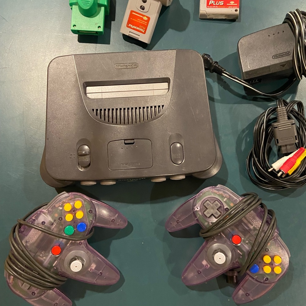 Nintendo 64 Console with Purple Controllers